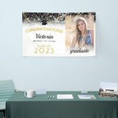 Gefeliciteerd, 2023 Afstuderen Gold en White Photo Spandoek (Beurs)