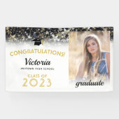 Gefeliciteerd, 2023 Afstuderen Gold en White Photo Spandoek (Horizontaal)
