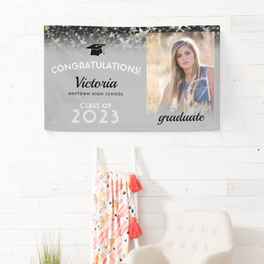 Gefeliciteerd, 2023 Afstuderen Silver & Gold Photo Spandoek (Insitu)