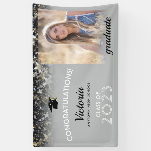 Gefeliciteerd, 2023 Afstuderen Silver & Gold Photo Spandoek (Verticaal)
