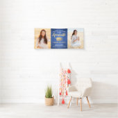 Gefeliciteerd 2 Foto Blue Gold White modern Afstud Spandoek (Insitu)