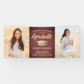 Gefeliciteerd 2 Foto Burgundy Red en Gold Afstuder Spandoek (Horizontaal)