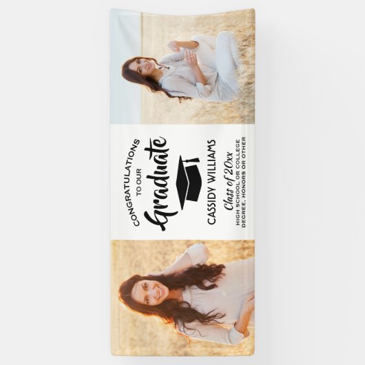 Gefeliciteerd 2 Foto eenvoudig zwart-wit Afstudere Spandoek (Verticaal)