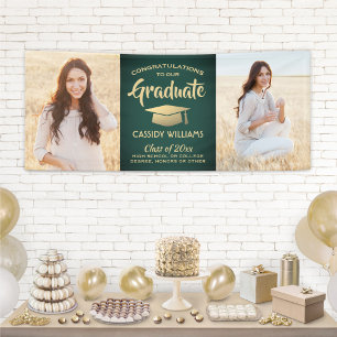 Gefeliciteerd 2 Foto groen en Gold Modern Afstuder Spandoek