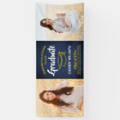 Gefeliciteerd 2 Foto Navy Blue Gold Yellow Afstude Spandoek (Verticaal)