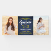 Gefeliciteerd 2 Foto Navy Blue Gold Yellow Afstude Spandoek (Horizontaal)