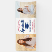 Gefeliciteerd 2 Foto Rood wit en blauw Afstuderen Spandoek (Verticaal)