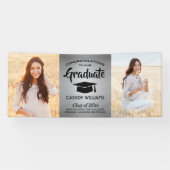 Gefeliciteerd 2 Foto Silver & Black Modern Afstude Spandoek (Horizontaal)