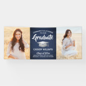 Gefeliciteerd 2 Photo Navy Blue Silver Afstuderen Spandoek (Horizontaal)