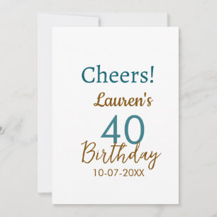 Gefeliciteerd 40e verjaardag naam datum bruin turq kaart