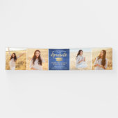Gefeliciteerd 4 Foto Blue Gold WhiteGraduation Spandoek (Horizontaal)