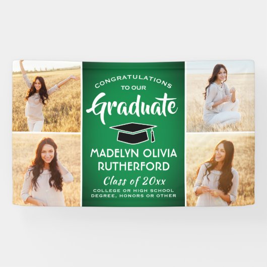 Gefeliciteerd 4 Foto groen wit en zwart Afstuderen Spandoek (Horizontaal)