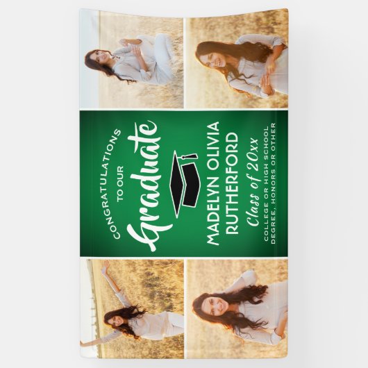 Gefeliciteerd 4 Foto groen wit en zwart Afstuderen Spandoek (Verticaal)