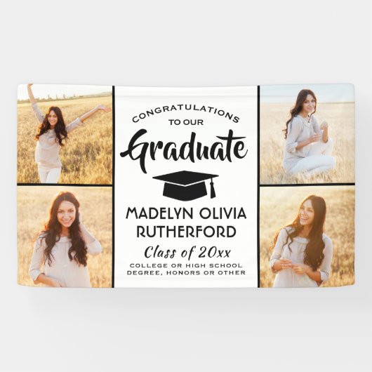 Gefeliciteerd 4 Foto modern zwart-wit Afstuderen Spandoek