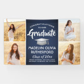 Gefeliciteerd 4 Foto Navy Blue Silver Afstuderen Spandoek (Horizontaal)