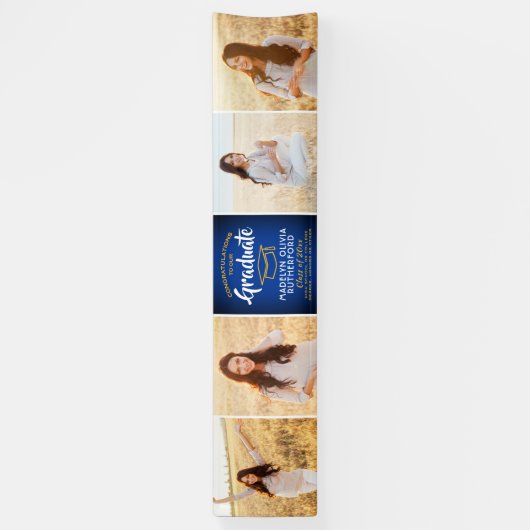 Gefeliciteerd 4 Foto Royal Blue Gold Afstuderen Spandoek (Verticaal)