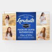 Gefeliciteerd 4 Foto Royal Blue & White Afstuderen Spandoek (Horizontaal)
