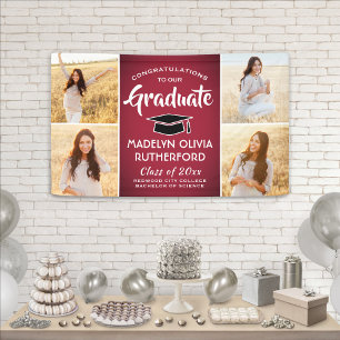 Gefeliciteerd 4 Photo Red Black en White Afstudere Spandoek