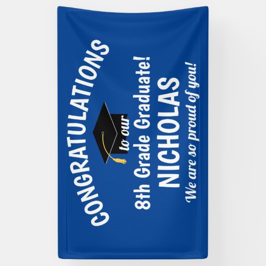 Gefeliciteerd 8e klas Afstuderen blauw Spandoek (Verticaal)