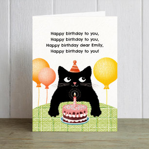 Gefeliciteerd aan jou met kat, cake en kaars