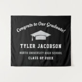 Gefeliciteerd aan onze afgestudeerde zwart en zilv wandkleed (Voorkant (horizontaal))