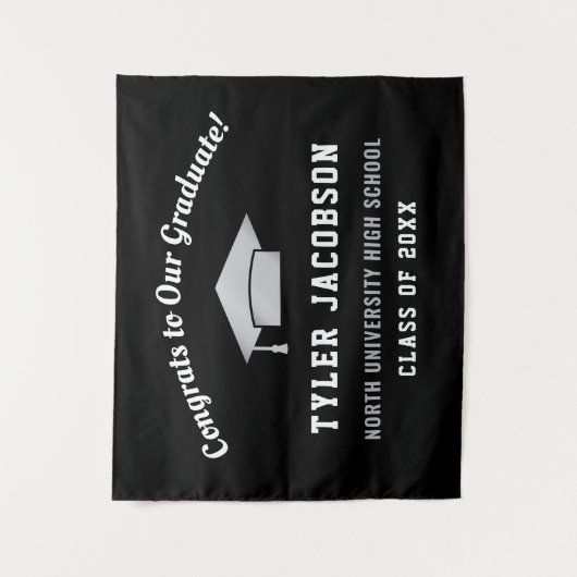 Gefeliciteerd aan onze afgestudeerde zwarte en zil wandkleed (Voorkant)