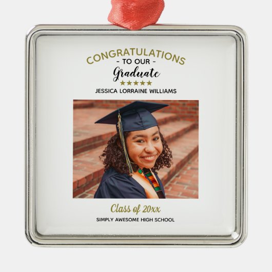 Gefeliciteerd Aangepaste foto Afstuderen Afstudere Metalen Ornament (Voorkant)