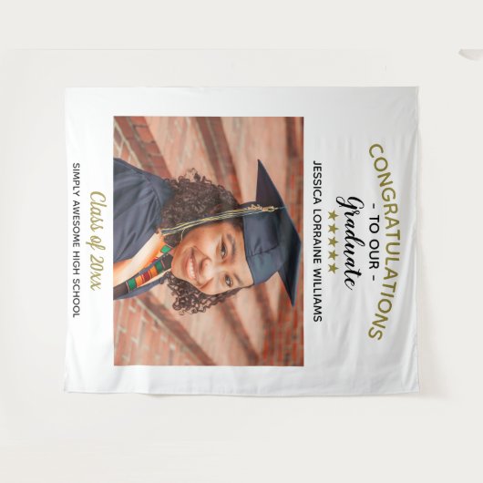 Gefeliciteerd Aangepaste foto Afstuderen Afstudere Wandkleed (Voorkant (horizontaal))