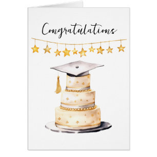 Gefeliciteerd Afgestudeerd Aquarel Hoed en Cake