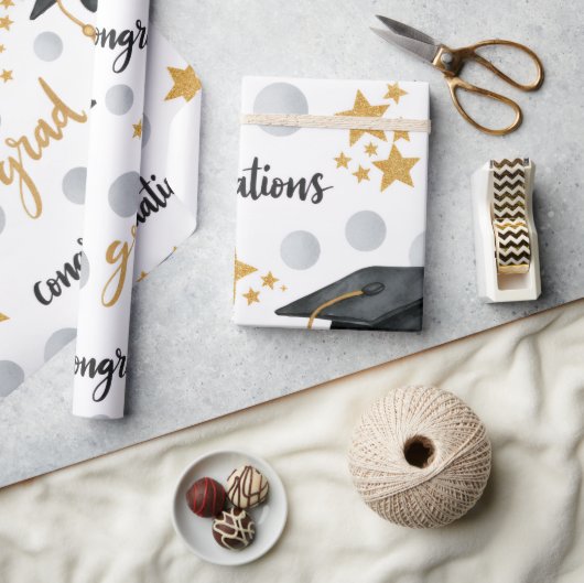 Gefeliciteerd Afgestudeerd Gouden Sterren Grijs St Cadeaupapier (Crafts)