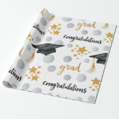 Gefeliciteerd Afgestudeerd Gouden Sterren Grijs St Cadeaupapier (Uitgerold)