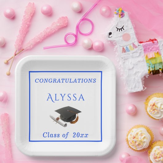 Gefeliciteerd Afgestudeerd met Mutse en Diploma Papieren Bordje (Feest)