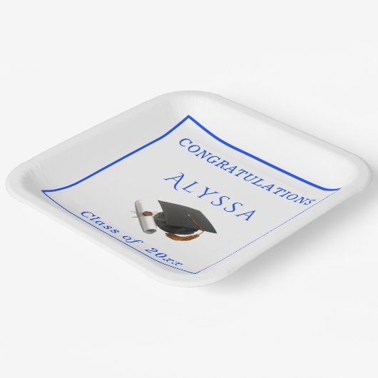 Gefeliciteerd Afgestudeerd met Mutse en Diploma Papieren Bordje (Gebogen)