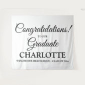 Gefeliciteerd afgestudeerde aangepast zwart script wandkleed (Voorkant (horizontaal))