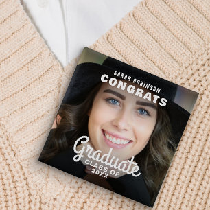 Gefeliciteerd Afgestudeerde Foto Afstuderen Vierkante Button 5,1 Cm