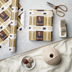 Gefeliciteerd Afgestudeerde Goud en Zwart Foto Cadeaupapier