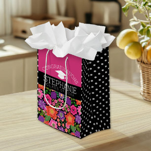 Gefeliciteerd Afgestudeerde Meisjesachtige Bloemen Medium Cadeauzakje