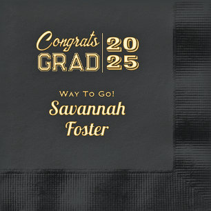 Gefeliciteerd Afgestudeerde Persoonlijke Zwarte Go Folie Servetten