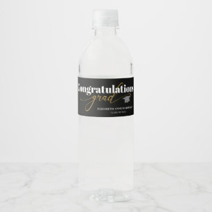 Gefeliciteerd Afgestudeerde Zwart en Goud Schrift Waterfles Etiket