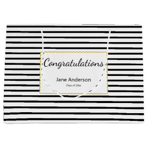 Gefeliciteerd Afgestudeerdenaam Zwart & Witte Stre Groot Cadeauzakje