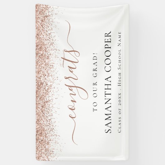 Gefeliciteerd Afstudeerder 2024 Roos Gold Glitter  Spandoek (Verticaal)