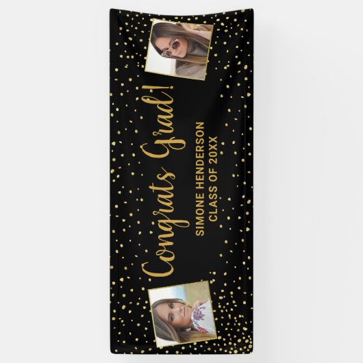 Gefeliciteerd Afstudeerder Black Gold Glitter 2 Fo Spandoek (Verticaal)