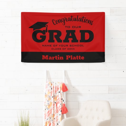 Gefeliciteerd Afstudeerder Black Scarlet Spandoek (Insitu)