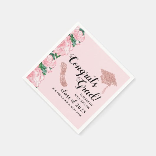 Gefeliciteerd Afstudeerder Bloemen Roze Klasse 202 Servet (Hoek)