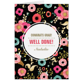 Gefeliciteerd Afstudeerder. Bloemenpatroon Aangepa