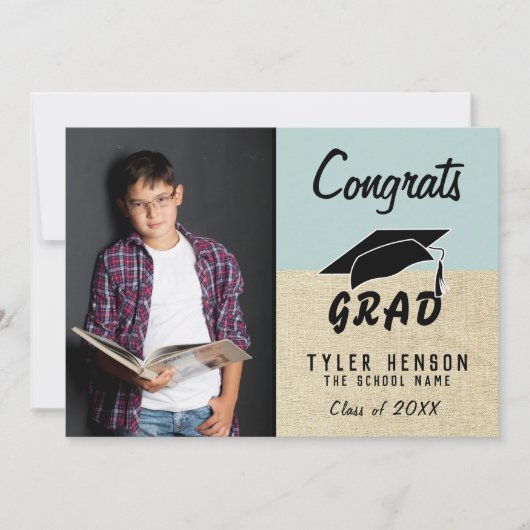 Gefeliciteerd Afstudeerder Blue Rustic Photo Afstu (Voorkant)