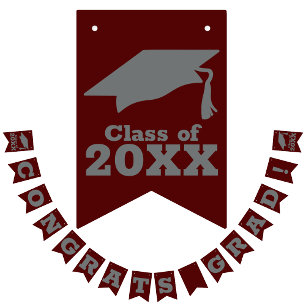 Gefeliciteerd Afstudeerder Dark Maroon en Grey Vlaggetjes