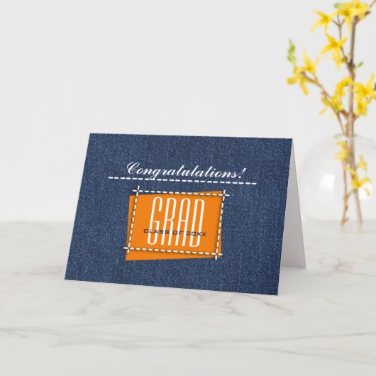 Gefeliciteerd Afstudeerder. Denim Pattern Aangepas Kaart (Gele Bloem)