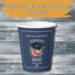 Gefeliciteerd Afstudeerder Floral Navy Blue Party Papieren Bekers