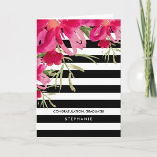 Gefeliciteerd Afstudeerder. Floral   Streeppatroon Kaart